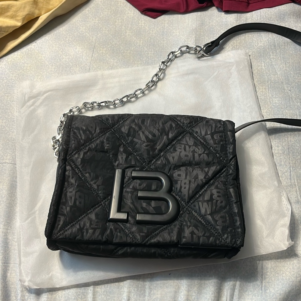LB Quilted Black Crossbody Bag with Chain Strap